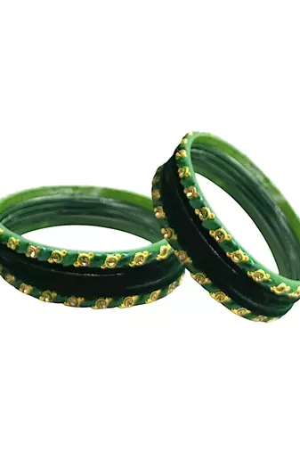Set of 10 green color velvet bangle set