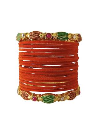 Set of 18 orange and gold plated velvet bangle set 2