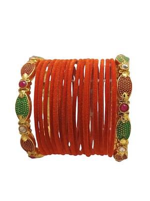 Set of 18 orange and gold plated velvet bangle set 3