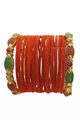 Set of 18 orange and gold plated velvet bangle set