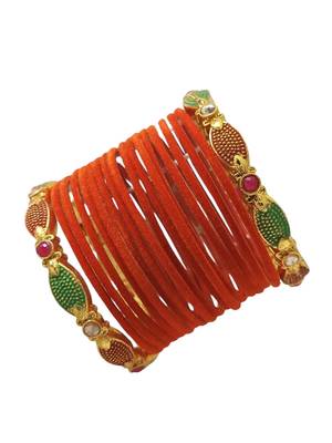 Set of 18 orange and gold plated velvet bangle set 4