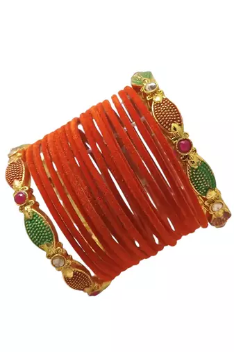 Set of 18 orange and gold plated velvet bangle set