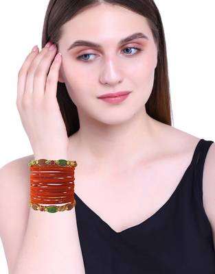 Set of 18 orange and gold plated velvet bangle set 5