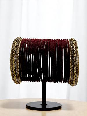 Set of 26 maroon and gold plated velvet bangle set 1