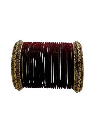 Set of 26 maroon and gold plated velvet bangle set 2
