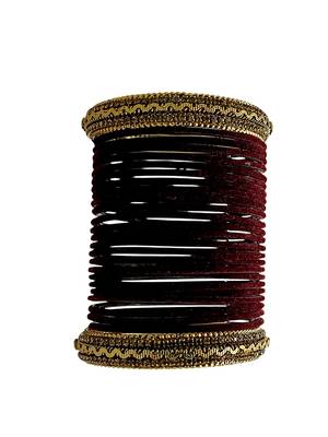 Set of 26 maroon and gold plated velvet bangle set 3