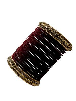 Set of 26 maroon and gold plated velvet bangle set 4