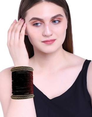Set of 26 maroon and gold plated velvet bangle set 5