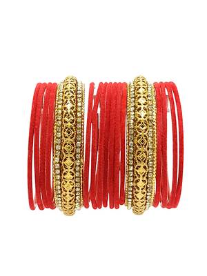 Set of 16 red and gold plated velvet bangle set 2