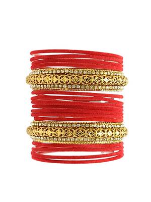 Set of 16 red and gold plated velvet bangle set 3