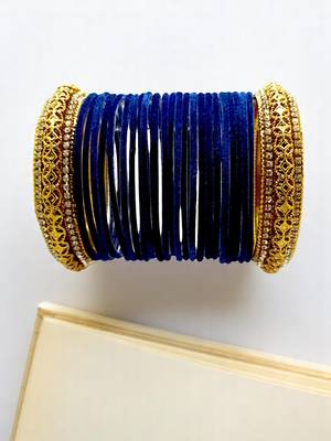 Set of 24 navy blue and gold plated velvet bangle set 1