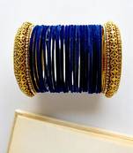 Set of 24 navy blue and gold plated velvet bangle set
