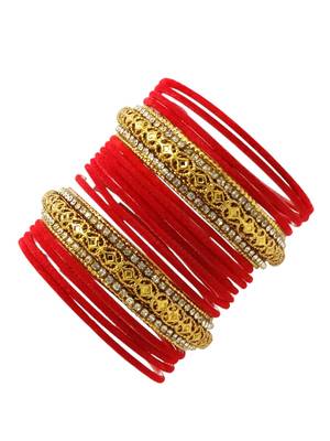 Set of 16 red and gold plated velvet bangle set 4