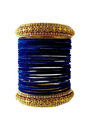 Set of 24 navy blue and gold plated velvet bangle set 2