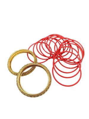 Set of 16 red and gold plated velvet bangle set 5