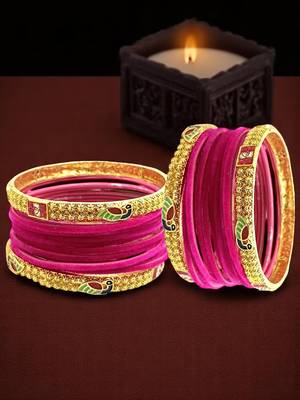 Set of 28 rani and gold plated velvet bangle set 1