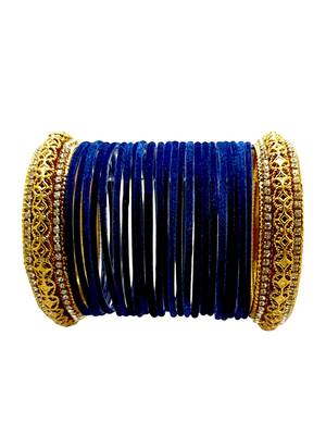 Set of 24 navy blue and gold plated velvet bangle set 3