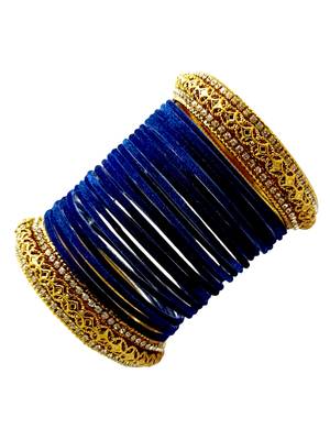 Set of 24 navy blue and gold plated velvet bangle set 4