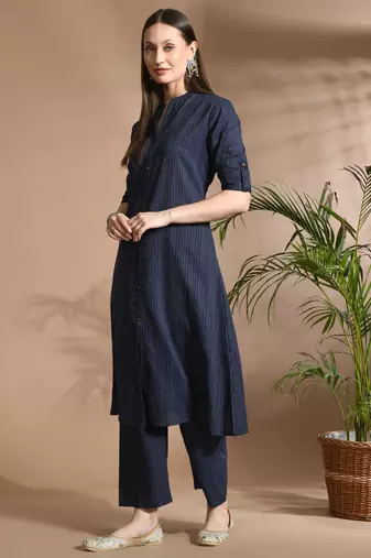 Elegant navy blue striped kurta set
