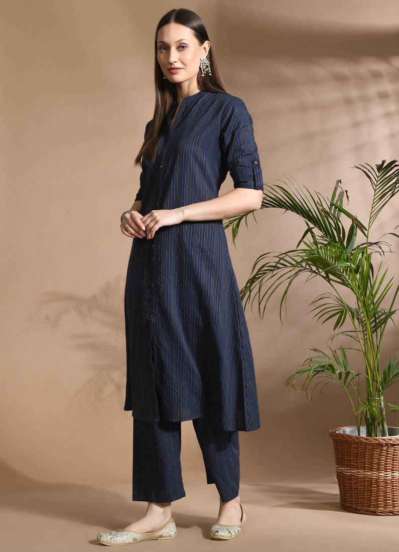 Elegant navy blue striped kurta set