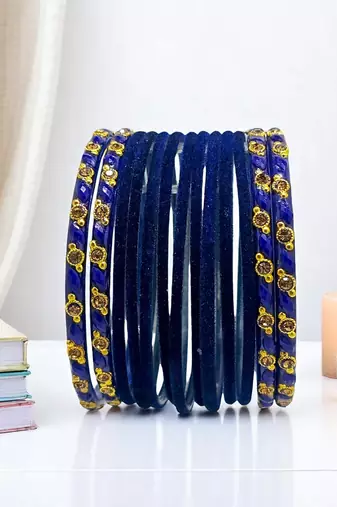 Set of 12 navy blue velvet bangle set