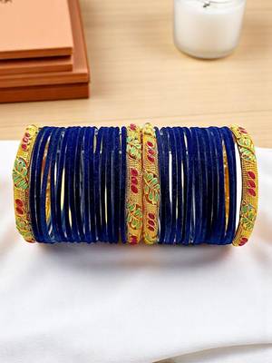 Set of 32 navy blue and gold plated velvet bangle set 1