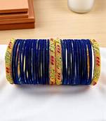 Set of 32 navy blue and gold plated velvet bangle set