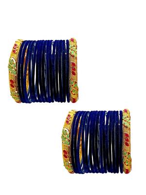Set of 32 navy blue and gold plated velvet bangle set 2