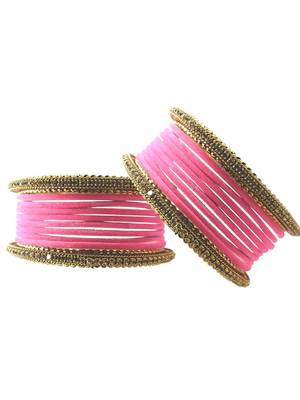 Set of 20 pink and gold plated velvet bangle set 3