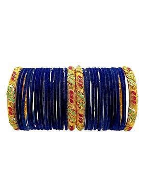 Set of 32 navy blue and gold plated velvet bangle set 3