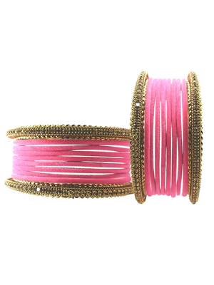 Set of 20 pink and gold plated velvet bangle set 4
