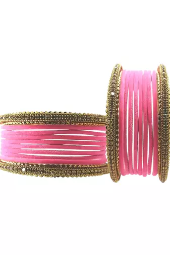 Set of 20 pink and gold plated velvet bangle set