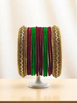 Set of 14 maroon & green velvet bangle set 1