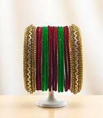 Set of 14 maroon & green velvet bangle set