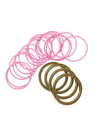 Set of 20 pink and gold plated velvet bangle set 5