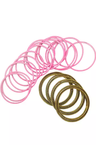 Set of 20 pink and gold plated velvet bangle set