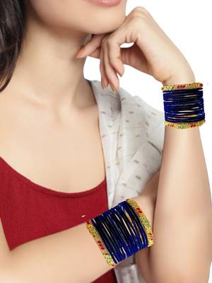 Set of 32 navy blue and gold plated velvet bangle set 5