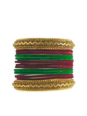 Set of 14 maroon & green velvet bangle set 2