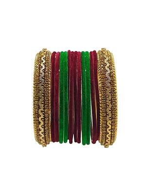 Set of 14 maroon & green velvet bangle set 3