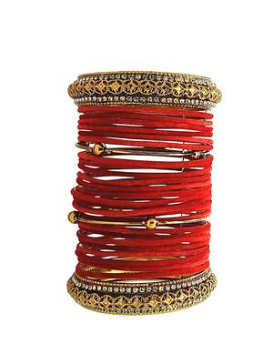 Set of 28 red and gold plated velvet bangle set 2