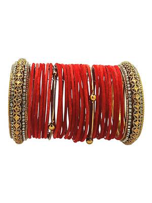 Set of 28 red and gold plated velvet bangle set 3