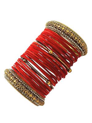 Set of 28 red and gold plated velvet bangle set 4
