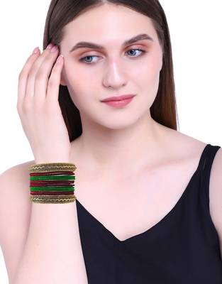 Set of 14 maroon & green velvet bangle set 5