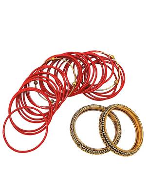Set of 28 red and gold plated velvet bangle set 5