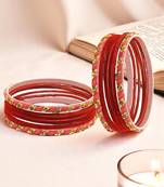 Set of 12 red, peach glass with velvet bangle set