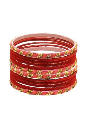 Set of 12 red, peach glass with velvet bangle set 2