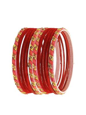Set of 12 red, peach glass with velvet bangle set 3