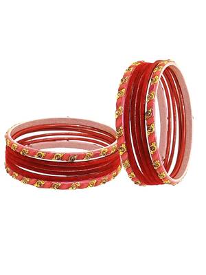 Set of 12 red, peach glass with velvet bangle set 4