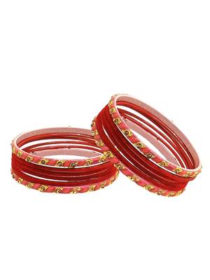 Set of 12 red, peach glass with velvet bangle set 5