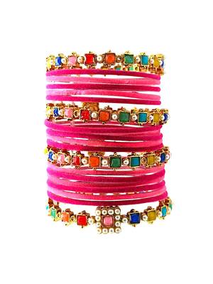 Set of 16 multicolor stone studded velvet bangle set 2
